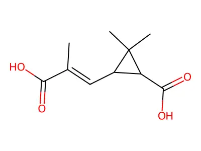Cyclopropanecarboxylic acid, 3-(2-carboxy-1-propenyl)-2,2-dimethyl- structure