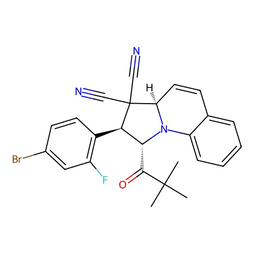 2-(4-bromo-2-fluorophenyl)-1-(2,2-dimethylpropanoyl)-1,2-dihydropyrrolo[1,2-a]quinoline-3,3(3aH)-dicarbonitrile structure