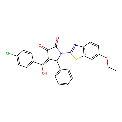 (4E)-4-[(4-chlorophenyl)(hydroxy)methylidene]-1-(6-ethoxy-1,3-benzothiazol-2-yl)-5-phenylpyrrolidine-2,3-dione structure