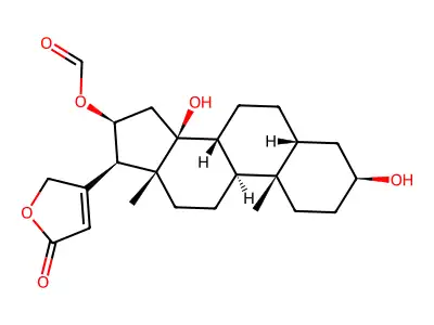 3beta,14,16beta-Trihydroxy-5beta-card-20(22)-enolide 16-formate structure