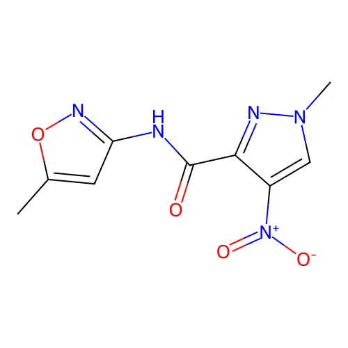 4-nitro-1-methyl-N-(5-methyl-3-isoxazolyl)-1H-pyrazole-3-carboxamide structure