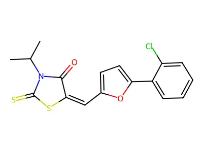 (5E)-5-[[5-(2-chlorophenyl)furan-2-yl]methylidene]-3-propan-2-yl-2-sulfanylidene-1,3-thiazolidin-4-one structure
