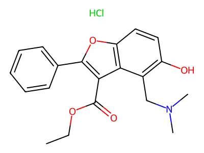 2-Phenyl-3-carbethoxy-4-dimethylaminomethyl-5-hydroxybenzofuran hydrochloride structure