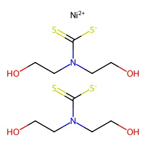Nickel(2+) bis[bis(2-hydroxyethyl)carbamodithioate] structure