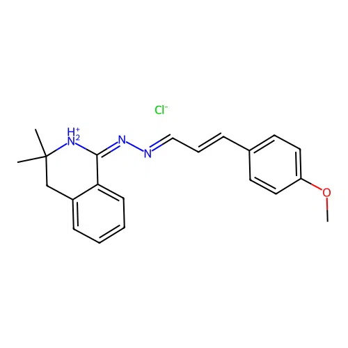 (1E)-1-{(2E)-[(2E)-3-(4-Methoxyphenyl)prop-2-en-1-ylidene]hydrazinylidene}-3,3-dimethyl-1,2,3,4-tetrahydroisoquinolin-2-ium chloride structure