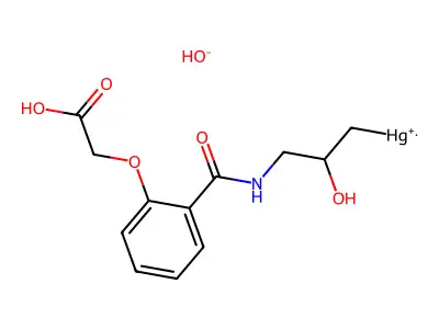 [3-[[2-(Carboxymethoxy)benzoyl]amino]-2-hydroxypropyl]mercury;hydrate structure
