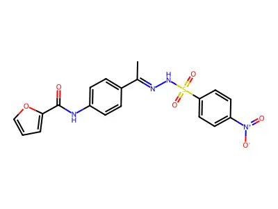 N-(4-{N-[(4-nitrophenyl)sulfonyl]ethanehydrazonoyl}phenyl)-2-furamide structure