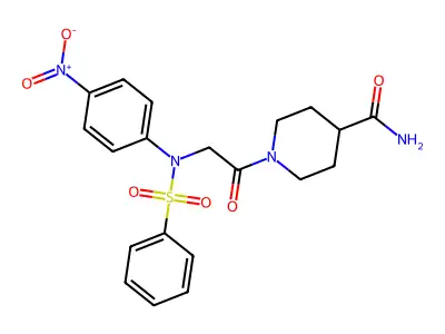 1-[N-(4-nitrophenyl)-N-(phenylsulfonyl)glycyl]piperidine-4-carboxamide structure