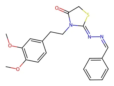 Benzaldehyde [3-[2-(3,4-dimethoxyphenyl)ethyl ]-4-oxothiazolidin-2-ylidene]hydrazone structure
