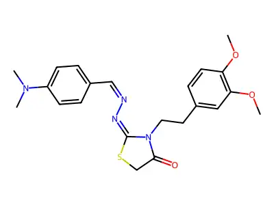 4-(Dimethylamino)benzaldehyde [3-[2-(3,4-dimethoxyphenyl)ethyl ]-4-oxothiazolidin-2-ylidene]hydrazone structure
