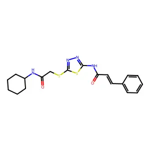 (2E)-N-(5-{[2-(cyclohexylamino)-2-oxoethyl]sulfanyl}-1,3,4-thiadiazol-2-yl)-3-phenylprop-2-enamide structure