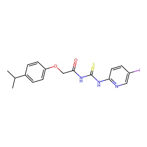 N-[(5-iodopyridin-2-yl)carbamothioyl]-2-[4-(propan-2-yl)phenoxy]acetamide structure