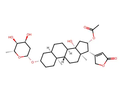 16-(Acetyloxy)-3-[(2,6-dideoxyhexopyranosyl)oxy]-14-hydroxycard-20(22)-enolide structure