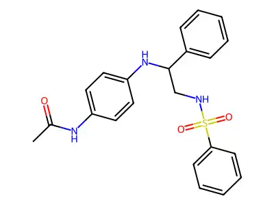 N-[4-[[2-(benzenesulfonamido)-1-phenylethyl]amino]phenyl]acetamide structure
