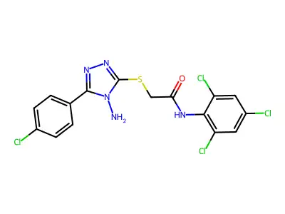 2-{[4-amino-5-(4-chlorophenyl)-4H-1,2,4-triazol-3-yl]sulfanyl}-N-(2,4,6-trichlorophenyl)acetamide structure