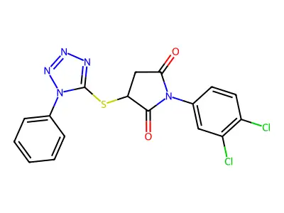 1-(3,4-Dichlorophenyl)-3-(1-phenyltetrazol-5-yl)sulfanylpyrrolidine-2,5-dione structure