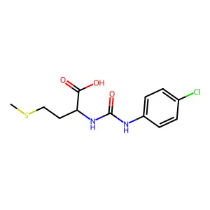 2-{[N-(4-chlorophenyl)carbamoyl]amino}-4-methylthiobutanoic acid structure