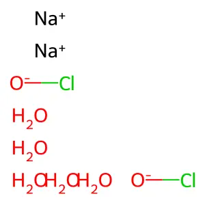 Hypochlorous acid, sodium salt, hydrate (2:5) structure