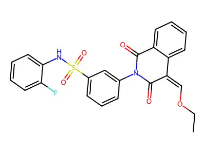 3-[4-(ethoxymethylidene)-1,3-dioxo-1,2,3,4-tetrahydroisoquinolin-2-yl]-N-(2-fluorophenyl)benzene-1-sulfonamide structure