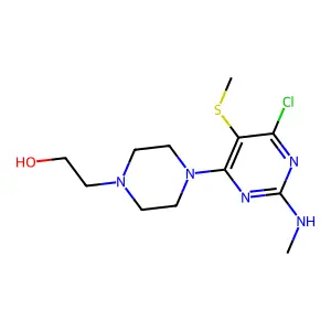 Pyrimidine, 4-chloro-6-(2-hydroxyethylpiperazino)-2-methylamino-5-methylthio structure
