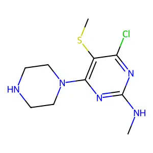 Pyrimidine, 4-chloro-2-methylamino-5-methylthio-6-piperazino- structure