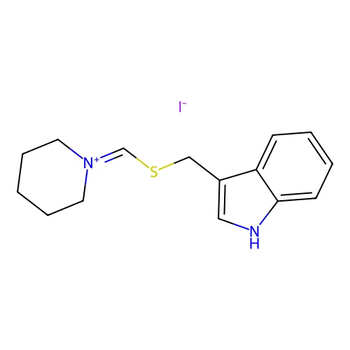 1-{[(1h-Indol-3-ylmethyl)sulfanyl]methylidene}piperidinium iodide structure