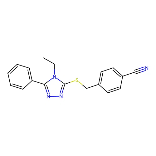 4-{[(4-ethyl-5-phenyl-4H-1,2,4-triazol-3-yl)sulfanyl]methyl}benzonitrile structure