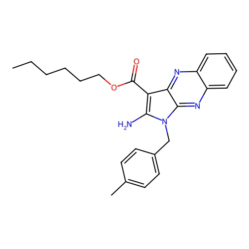 hexyl 2-amino-1-(4-methylbenzyl)-1H-pyrrolo[2,3-b]quinoxaline-3-carboxylate structure
