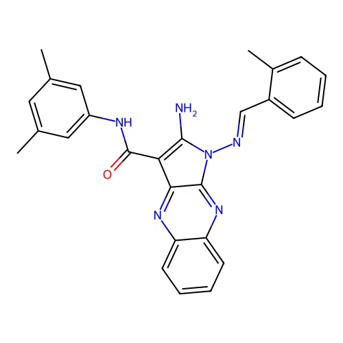 (E)-2-amino-N-(3,5-dimethylphenyl)-1-((2-methylbenzylidene)amino)-1H-pyrrolo[2,3-b]quinoxaline-3-carboxamide structure