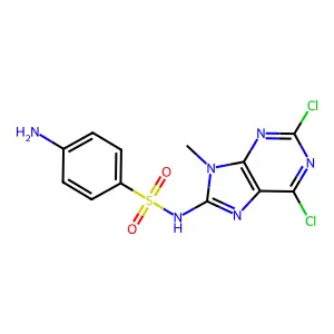 Sulfanilamide, N(sup 1)-(2,6-dichloro-9-methyl-8-purinyl)- structure