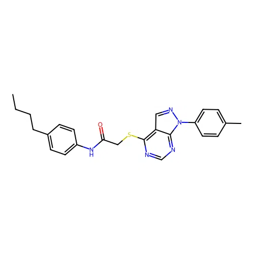 N-(4-butylphenyl)-2-((1-(p-tolyl)-1H-pyrazolo[3,4-d]pyrimidin-4-yl)thio)acetamide structure