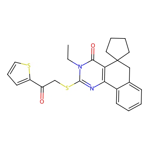 3-ethyl-2-((2-oxo-2-(thiophen-2-yl)ethyl)thio)-3H-spiro[benzo[h]quinazoline-5,1'-cyclopentan]-4(6H)-one structure