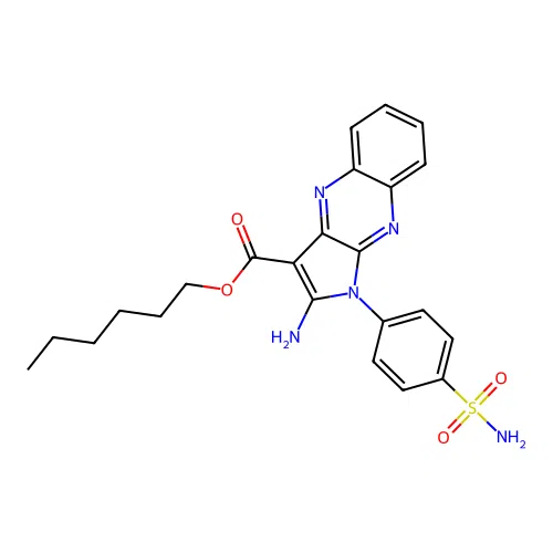 hexyl 2-amino-1-(4-sulfamoylphenyl)-1H-pyrrolo[2,3-b]quinoxaline-3-carboxylate structure