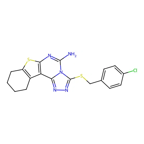 3-((4-chlorobenzyl)thio)-8,9,10,11-tetrahydrobenzo[4,5]thieno[3,2-e][1,2,4]triazolo[4,3-c]pyrimidin-5-amine structure