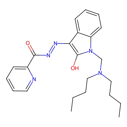 (Z)-N'-(1-((dibutylamino)methyl)-2-oxoindolin-3-ylidene)picolinohydrazide structure
