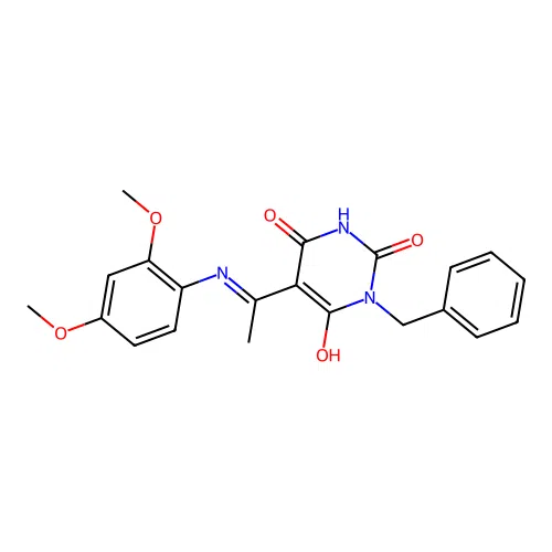 (Z)-1-benzyl-5-(1-((2,4-dimethoxyphenyl)amino)ethylidene)pyrimidine-2,4,6(1H,3H,5H)-trione structure