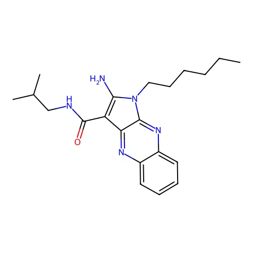 2-amino-1-hexyl-N-(2-methylpropyl)-1H-pyrrolo[2,3-b]quinoxaline-3-carboxamide structure