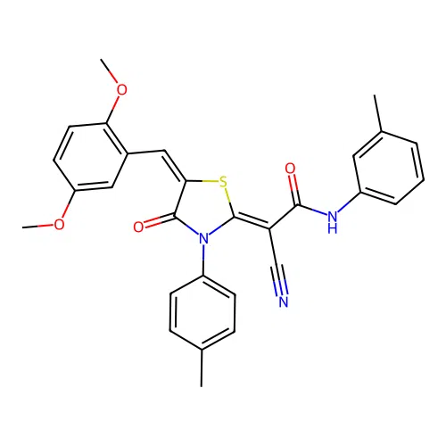 (2Z)-2-cyano-2-[(5E)-5-(2,5-dimethoxybenzylidene)-3-(4-methylphenyl)-4-oxo-1,3-thiazolidin-2-ylidene]-N-(3-methylphenyl)ethanamide structure