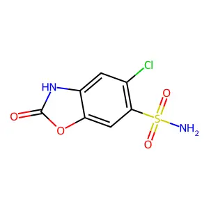 5-Chloro-2,3-dihydro-2-oxobenzoxazole-6-sulphonamide structure