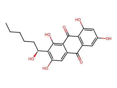 1,3,6,8-Tetrahydroxy-2-(1-hydroxyhexyl)anthracene-9,10-dione structure