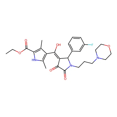 ethyl 4-({2-(3-fluorophenyl)-4-hydroxy-1-[3-(4-morpholinyl)propyl]-5-oxo-2,5-dihydro-1H-pyrrol-3-yl}carbonyl)-3,5-dimethyl-1H-pyrrole-2-carboxylate structure