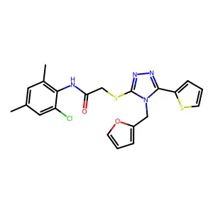N-(2-chloro-4,6-dimethylphenyl)-2-{[4-(furan-2-ylmethyl)-5-(thiophen-2-yl)-4H-1,2,4-triazol-3-yl]sulfanyl}acetamide structure
