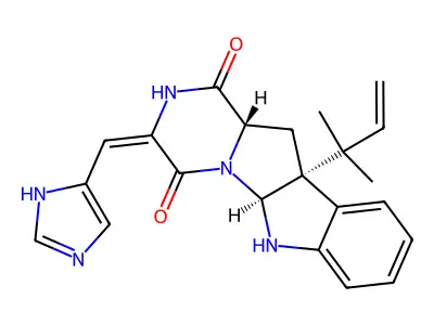 (1S,4E,7S,9R)-4-(1H-imidazol-4-ylmethylidene)-9-(2-methylbut-3-en-2-yl)-2,5,16-triazatetracyclo[7.7.0.0(2),?.0(1)?,(1)?]hexadeca-10,12,14-triene-3,6-dione structure