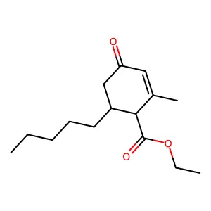 2-Cyclohexene-1-carboxylic acid, 2-methyl-4-oxo-6-pentyl-, ethyl ester structure