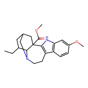 Ibogamine-18-carboxylic acid, 13-methoxy-, methyl ester structure