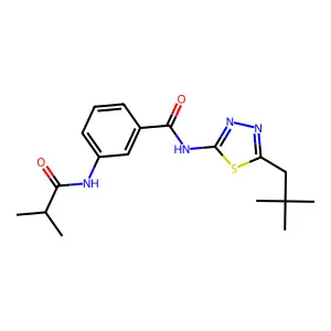 N-[5-(2,2-dimethylpropyl)-1,3,4-thiadiazol-2-yl]-3-(2-methylpropanoylamino)benzamide structure