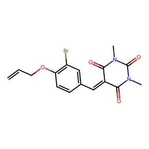 5-[3-bromo-4-(prop-2-en-1-yloxy)benzylidene]-1,3-dimethylpyrimidine-2,4,6(1H,3H,5H)-trione structure