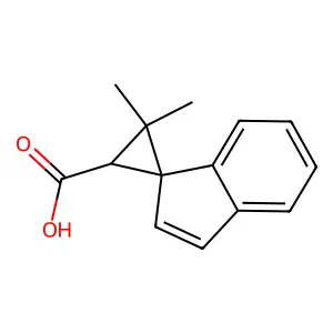 3,3-Dimethylspiro(cyclopropane-1,1'-(1H)indene)-2-carboxylic acid structure