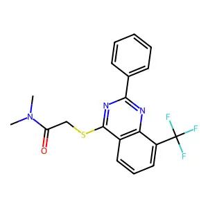 N,N-dimethyl-2-[2-phenyl-8-(trifluoromethyl)quinazolin-4-yl]sulfanylacetamide structure