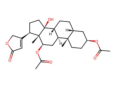 3,12-Bis(acetyloxy)-14-hydroxycard-20(22)-enolide structure